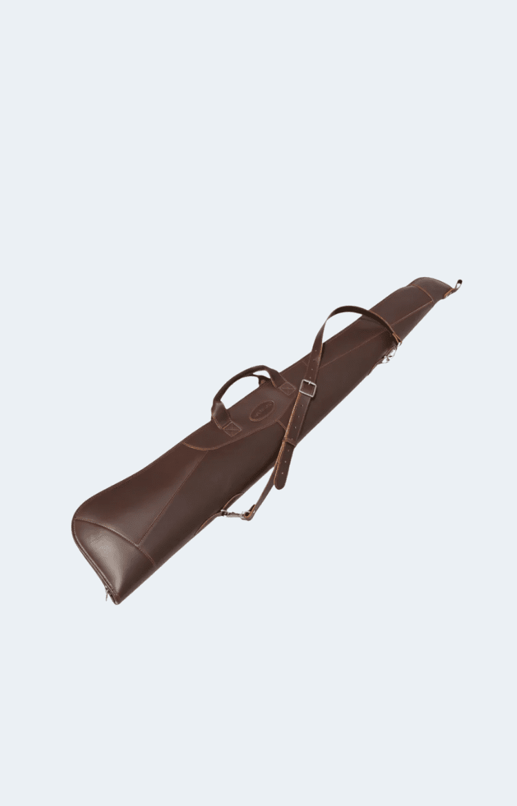 Traditional Brown Leather Clay Shotgun Case - Padded Sporting Sleeve - Image 1
