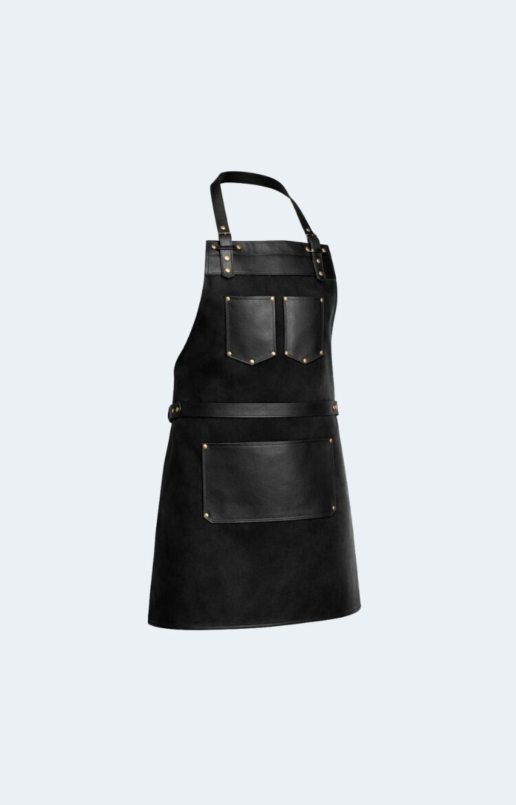 The Nottinghamshire Black Canvas Apron With Black Top Grain Leather Pocket - Image 1