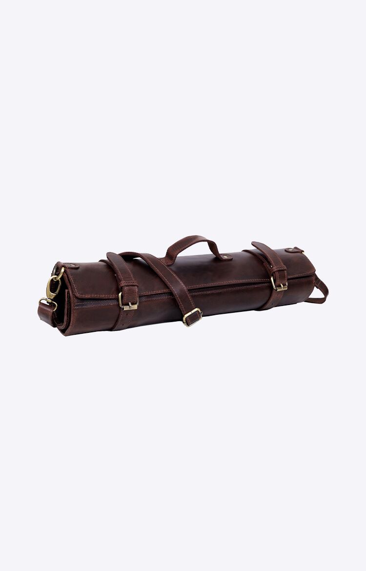 Dark Brown Leather Knife Roll With Shoulder Strap - Image 1