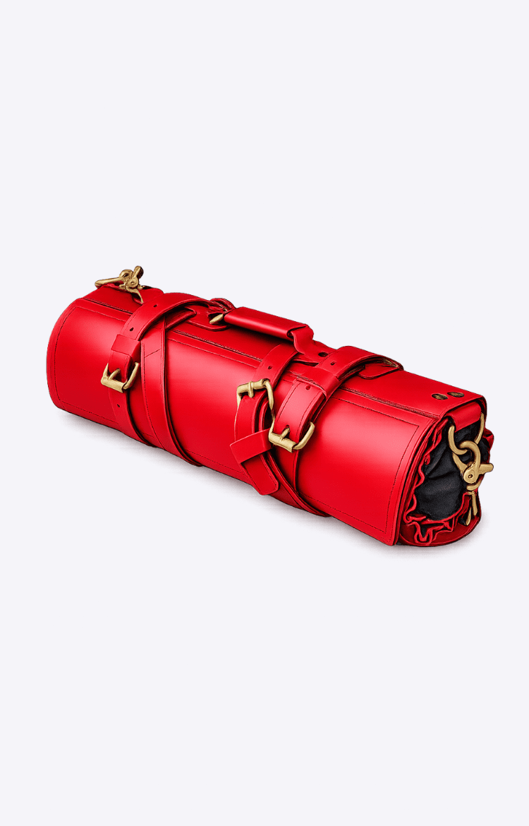 Black and Red Two-Tone Leather Chef Knife Roll - Image 1